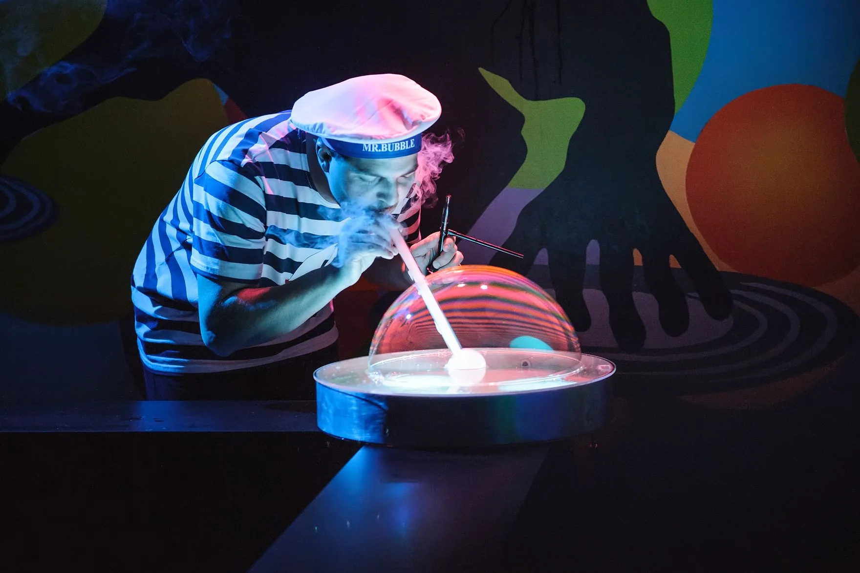 Mr. Bubble pri bublinovej show na firemnej akcii
